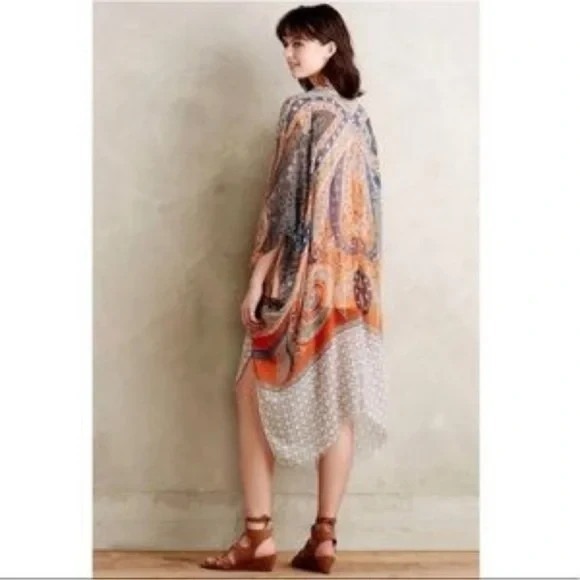 ANTHROPOLOGIE Kimono Sunlit Light Cover Up Scarf Dress Caftan Subtle Luxury OS - Picture 2 of 12
